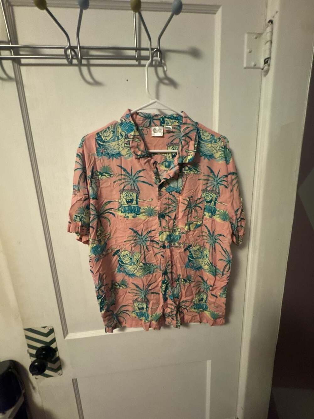 SpongeBob SquarePants Men's Pink Tropical Hawaiian Button-Up Shirt
